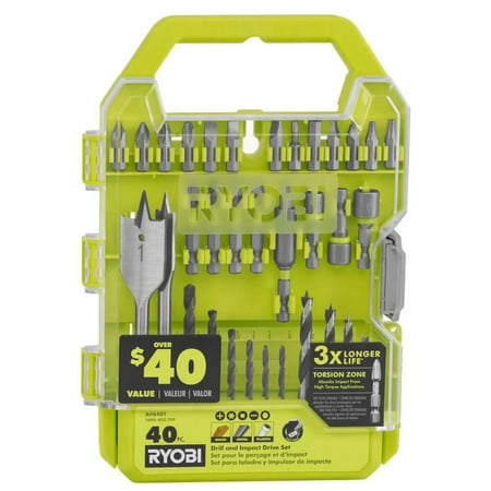 UPC: 0033287191628 | RYOBI – A98401 – Drill and Impact Drive Kit – 40 Piece