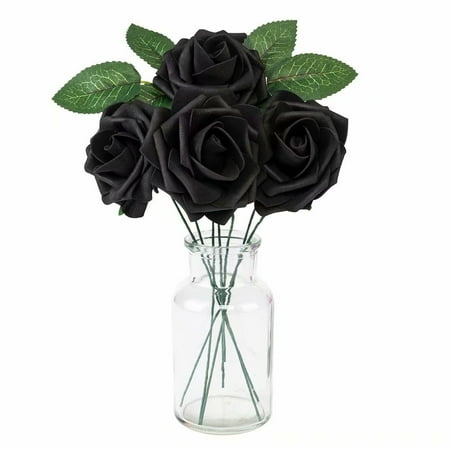 Look Rose - 25PCS Rose Artificial Flower Real Looking Flowers Artificial Rose w/Stem, Black