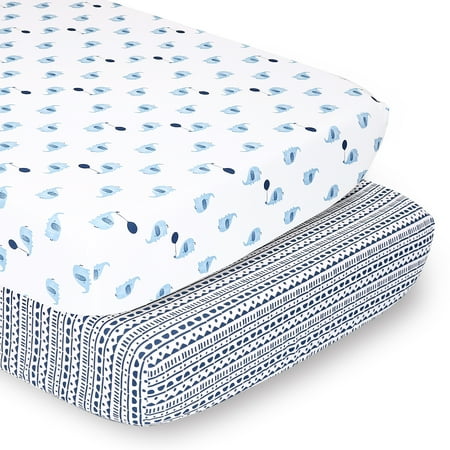 UPC: 0841297159046 | The Peanutshell Fitted Crib Sheet Set for Baby Boys or Baby Girls  Blue Elephant Party  2 Pack Set