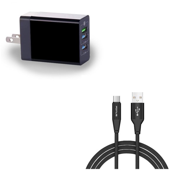 Power Cord Type-C 6ft USB Cable w 6.8Amp 34W Home Charger P2Z for Alcatel 3V (2019) - ASUS ROG Phone 2 - BLU G9 Pro - BOLD N1 - Coolpad Legacy S - Google Pixel 4 XL - LG G8X ThinQ