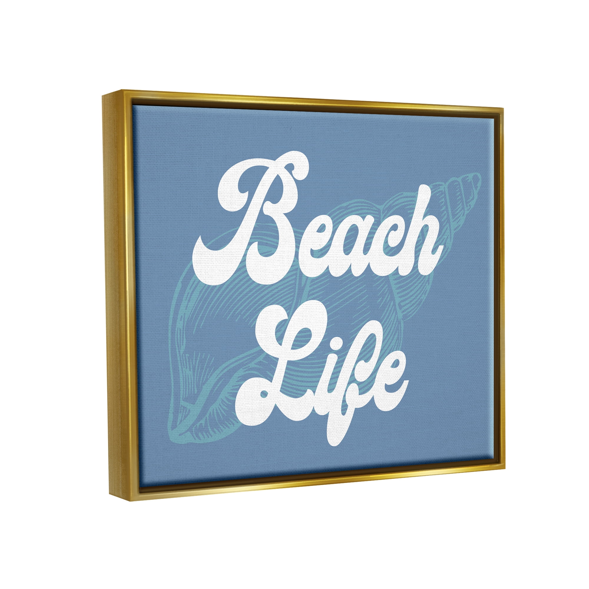 Stupell Industries Retro Beach Life Phrase Animals & Insects Painting Gold Floater Framed Canvas Art Print Wall Art, 21 x 17