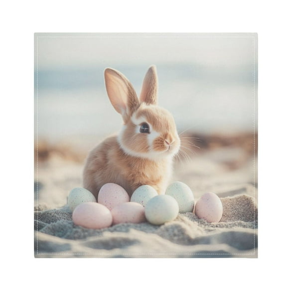Satin Napkin Square 20 Inches Soft Smooth Decorative Napkins for Party Wedding Banquet and Dinner Easter Bunny with Eggs