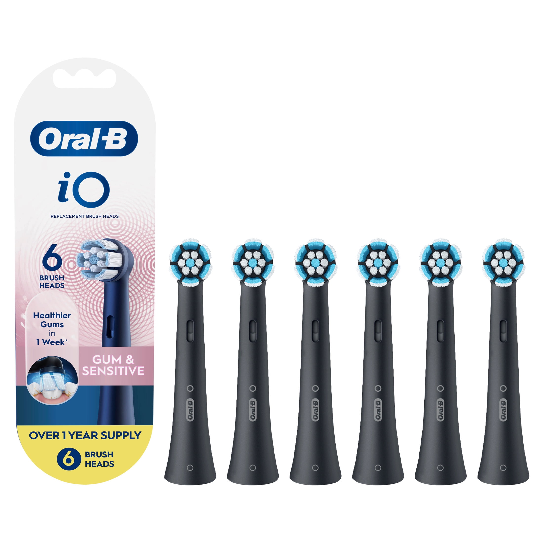 (3 pack) Oral-B iO Gum & Sensitive Replacement Heads, Electric Toothbrush Brush Heads, Black, 6 Count