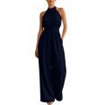 thumbnail image 3 of AJGRHE Women's Elegant Halter Jumpsuit Summer Cut Out Wide Leg Dressy Casual Romper Sleeveless Neck Jumpsuit Loose Wide Leg Elegant Waist Cinching Piece Navy XL, 3 of 8