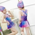thumbnail image 5 of RUTAYY Toddler Girl Swimsuit Summer Sleeveless Printing Swimwear Beach Ruffles Swimsuit Bikini Hat Set Quick Dry, Purple, 5-6 Years, 5 of 5