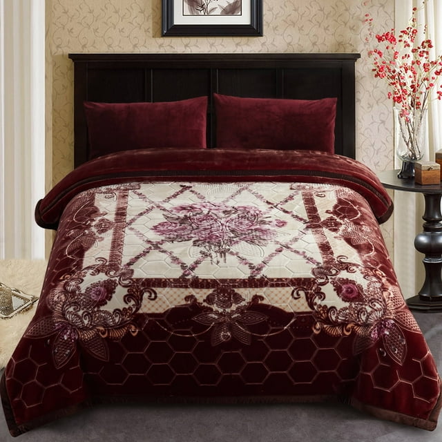 Couverture en Molleton Épaisse et Chaude pour l'Hiver pour Lit Très Grand, 2 Plis, Réversible, Douce, Couverture Raschel, 85"x93 Pouces, 10 Lb