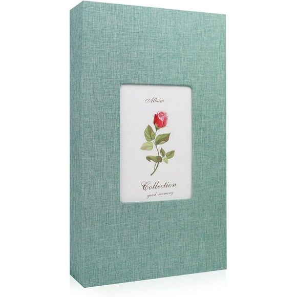 shiyou-Photo Album 4x6 300 Photos, Large Capacity Linen Photo Album with Photo Window Display Hardcover Large Photo Book for Weddings Anniversary Family Gatherings Graduation (Green)