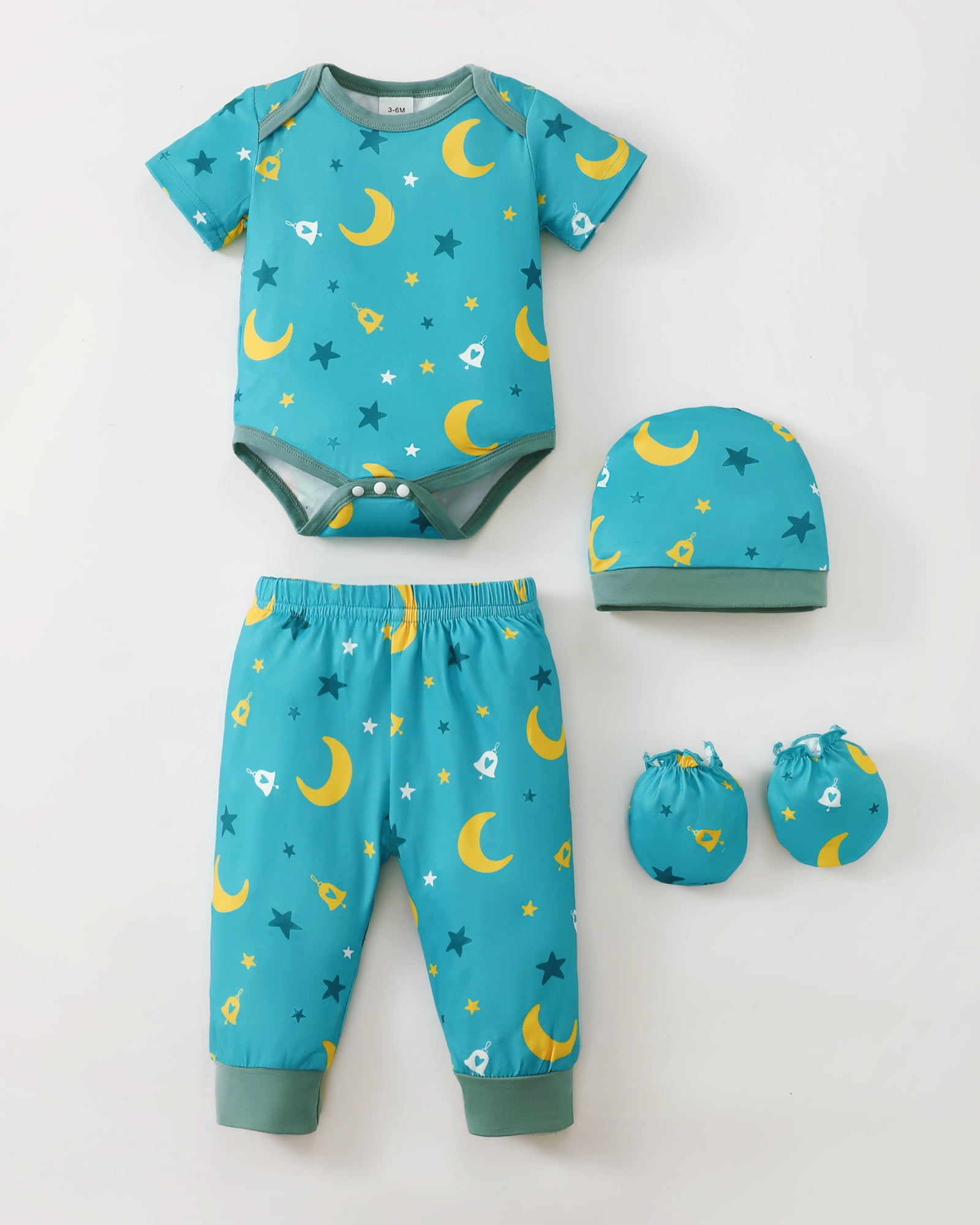 KIMI BEAR Newborn Baby Boys Layette Essentials 9-12 Months Romper Pants Gift Sets 4 Packs Short Sleeves Bodysuit Tops Pants Set with Hats and Gloves 16pcs Outfits Green