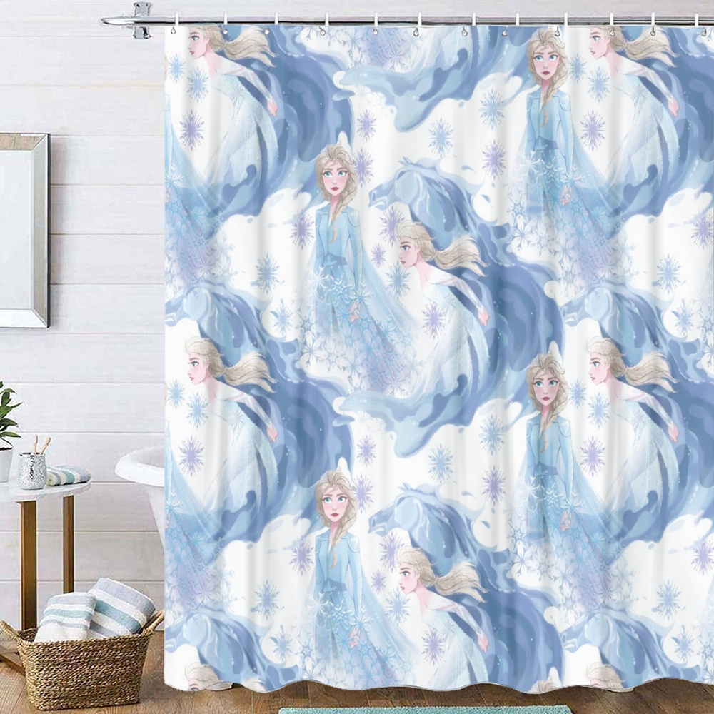 Frozen Elsa Waterproof Shower Curtain, Hooks Pattern Waterproof Modern ...