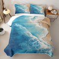 thumbnail image 2 of Manfei Summer Sea Waves Quilt Full,Cute Sand Beach Full Bedspread Sets,Blue,3-Piece, 2 of 7