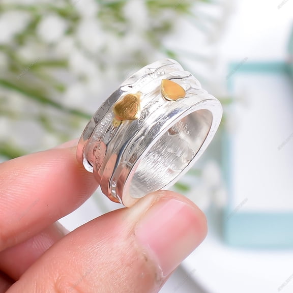 Tiny Golden Heart spinner Silver Ring brass ring handmade ring