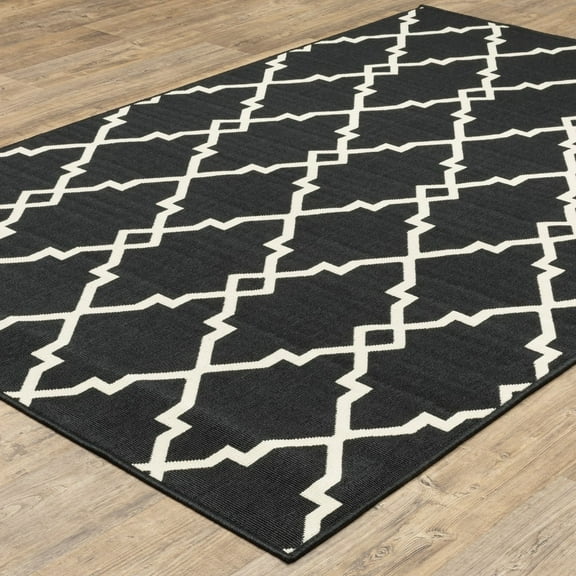 3'x5' Black and Ivory Trellis Indoor Outdoor Area Rug - 3'6" 3'6" 2' x 3' N/A N/A