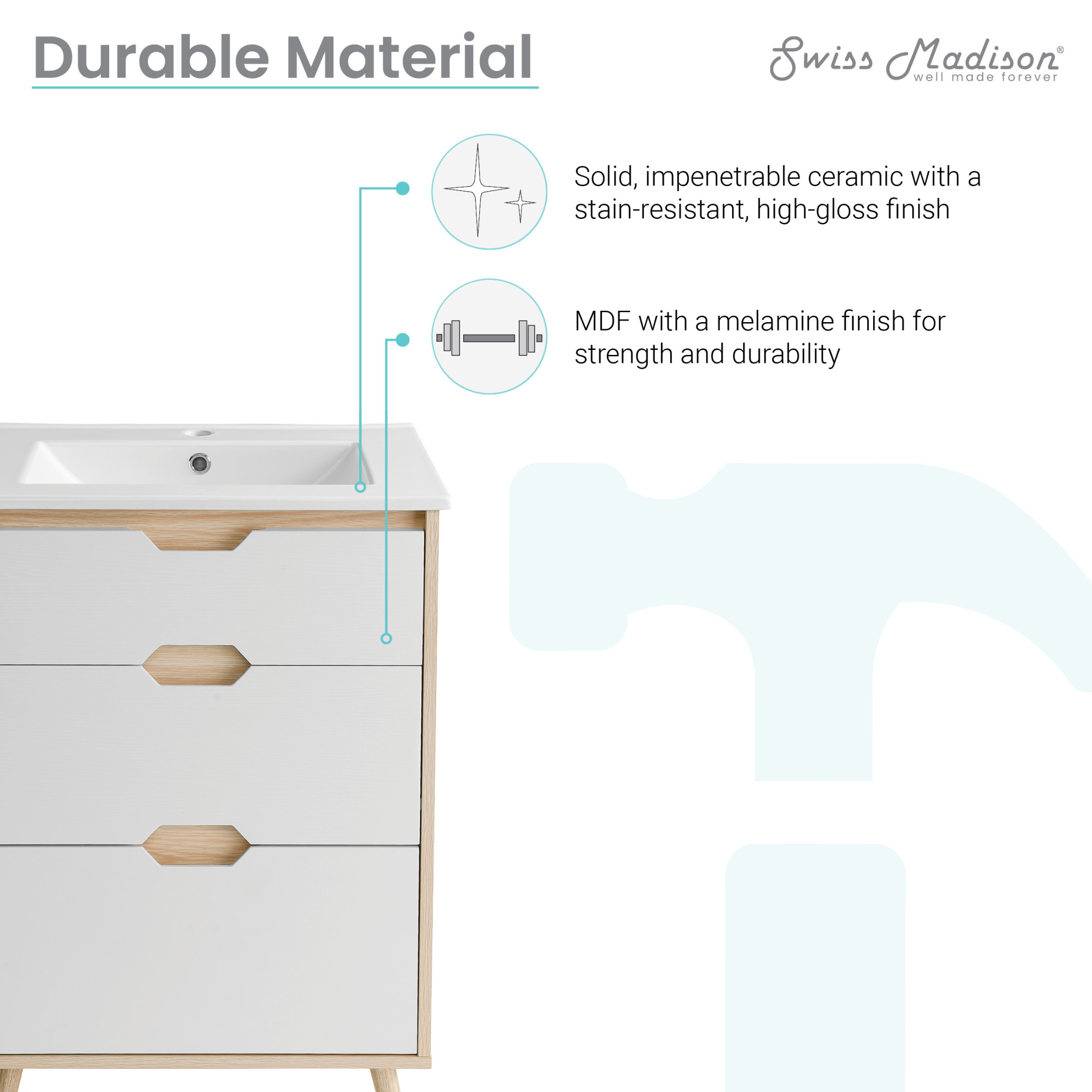 Brusque 24" Freestanding Bathroom Vanity in Natural Oak with Sink Top