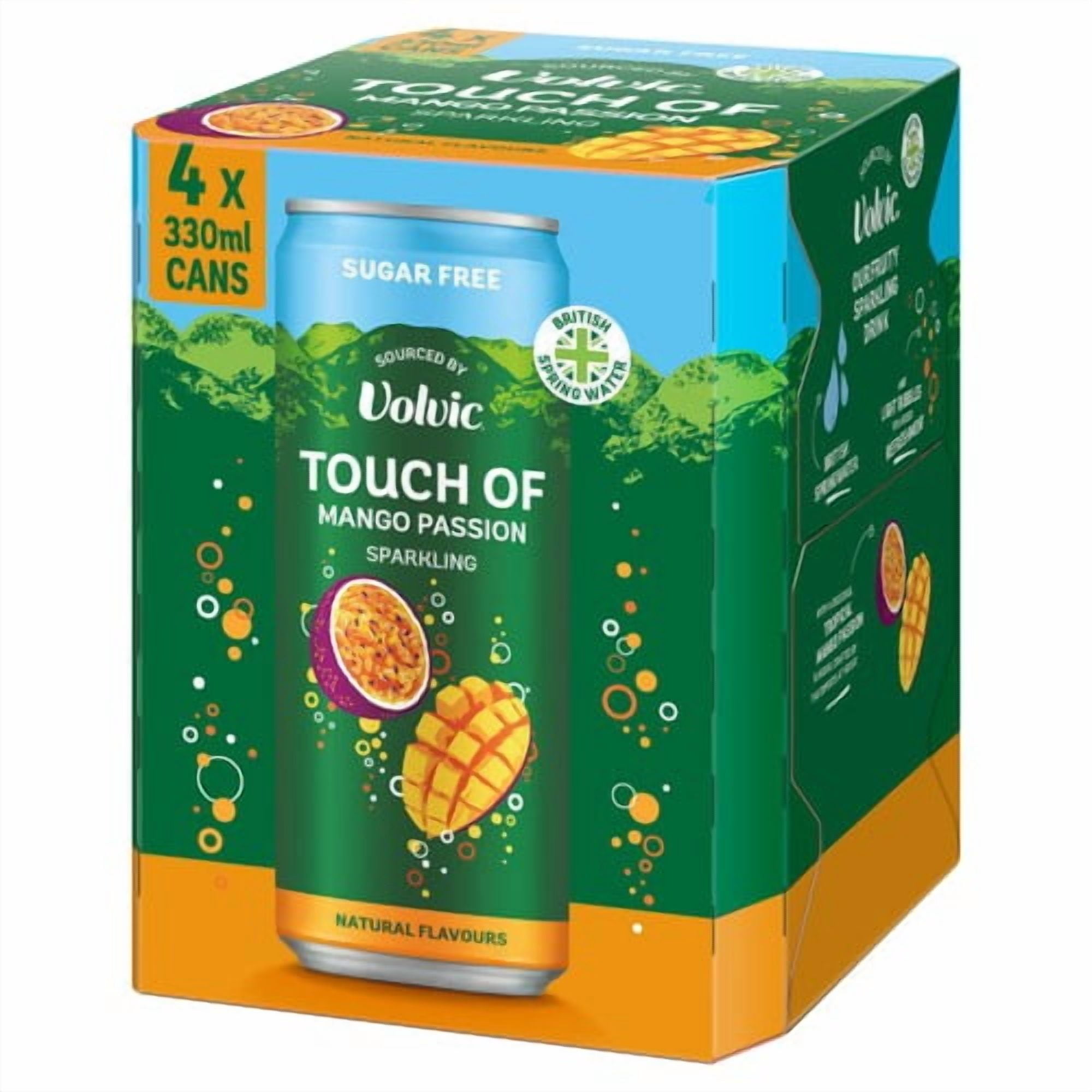 Touch of Mango Passion Sparkling Sugar Free Flavoured Water by Volvic 4 x 330ml, British Import (Pack of 2)