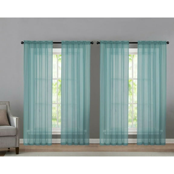 4 Pack Basic Home Rod Pocket Sheer Voile Window Curtains - Turquoise
