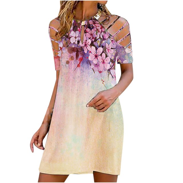 Pompotops Robe Sexy Mode Manches Courtes Imprimée Épaules Dénudées Métal