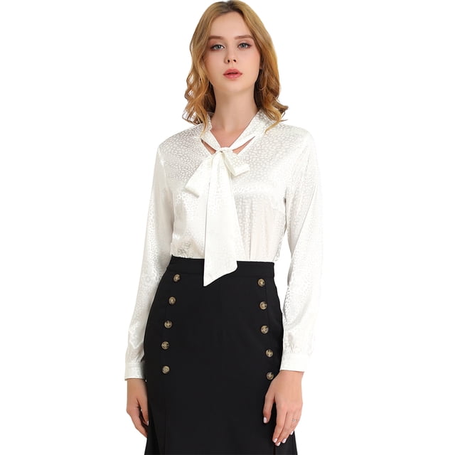 Allegra K Blusa Puntos Irregular Manga Larga Cuello Del Lazo Trabajo Casual Para Mujer Blanco S
