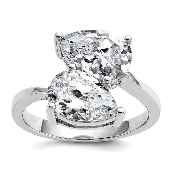 13.3mm 925 Sterling Silver Rhodium Plated Polished Double Pear Cubic Zirconia Ring Size 7 Ring for Women