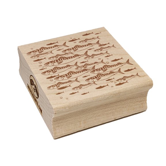 School of Atlantic Mackerel Striped Fish Square Rubber Stamp Stamping Scrapbooking Crafting - Small 1.25in