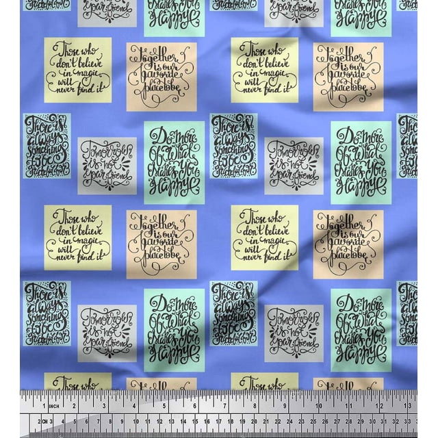 Soimoi Blue polyester Crepe Fabric Motivational Quotes Text Print Fabric by Yard 42 Inch Wide