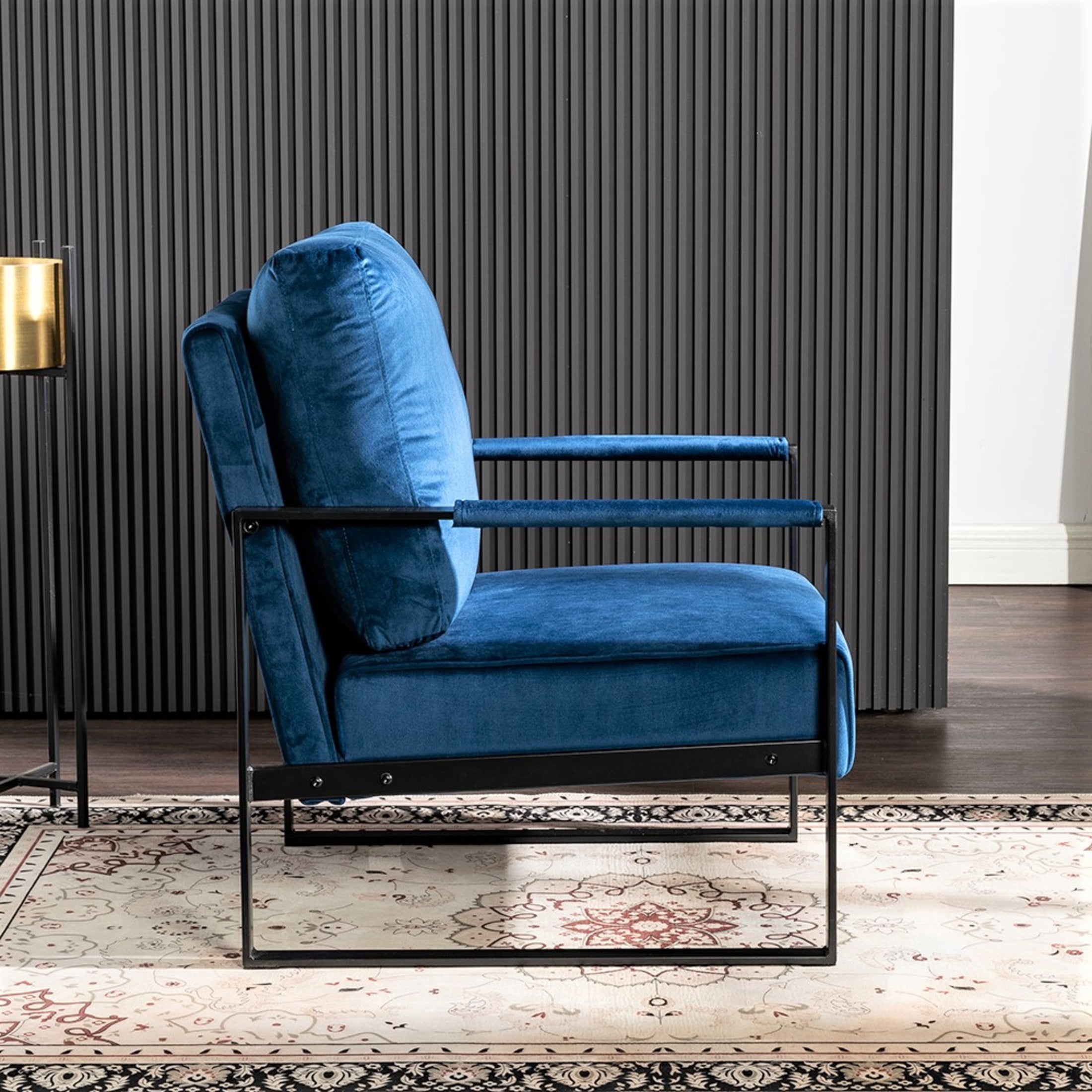 GDF Studio 25.4" Mid-Century Modern Accent Chair with Square Metal Frame, Velvet Upholstery, Blue