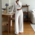 thumbnail image 5 of vdgthytj 2 Piece Sets for Women Long Sleeve V-Neck Wrap Waist Crop Tops Drawstring Wide Leg Pants Fall Casual Going out Outfits, 5 of 5