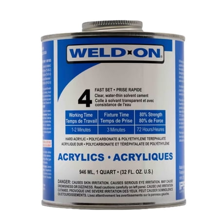 SCIGRIP Weld-On #4 Quart Acrylic Cement Adhesive – Water-Thin Clear Solvent for Bonding Acrylic, Polycarbonate, PETG, Polystyrene & CAB – 3 Min Fixture Time, Professional Plastic Glue - 1 QT Can