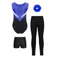 thumbnail image 2 of YiZYiF Kids Girls Sleeveless Gymnastics Leotards Training Bodysuit with Shorts Leggings And Headband Blue&Black 6, 2 of 7