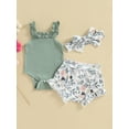 thumbnail image 2 of Sedceaty Baby Girls Shorts Set, Sleeveless Romper with Flower Print Shorts and Hairband Summer Outfit, 2 of 9