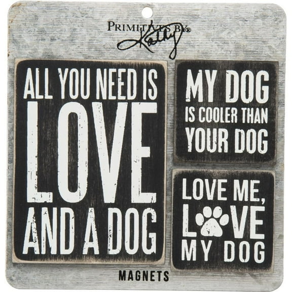 Primitives By Kathy- 3 Pc.- Dog Magnet Set- 5.50" Square, 3" X 4", and 2" Square