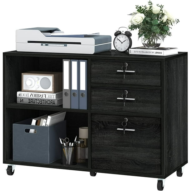 YITAHOME 3Drawer Wood File with Lock, Mobile Lateral Filing