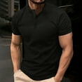thumbnail image 2 of HVOBTTY Mens Summer Soft Versatile Pullover Casual Solid Color Round Neck Button Short Sleeve Loose Breathable Sport Daily Tops Black, L, 2 of 5