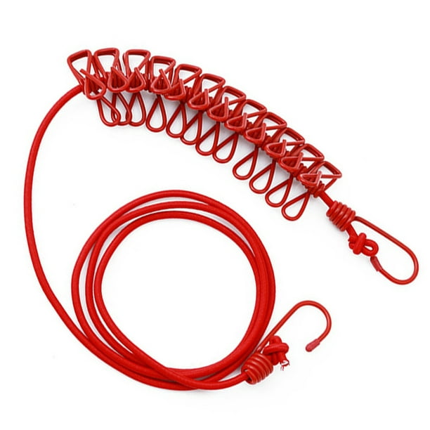 Outdoor Portable Clothes Line Elastic Windproof Camping Laundry Rope with  12 Clips Metal Hooks