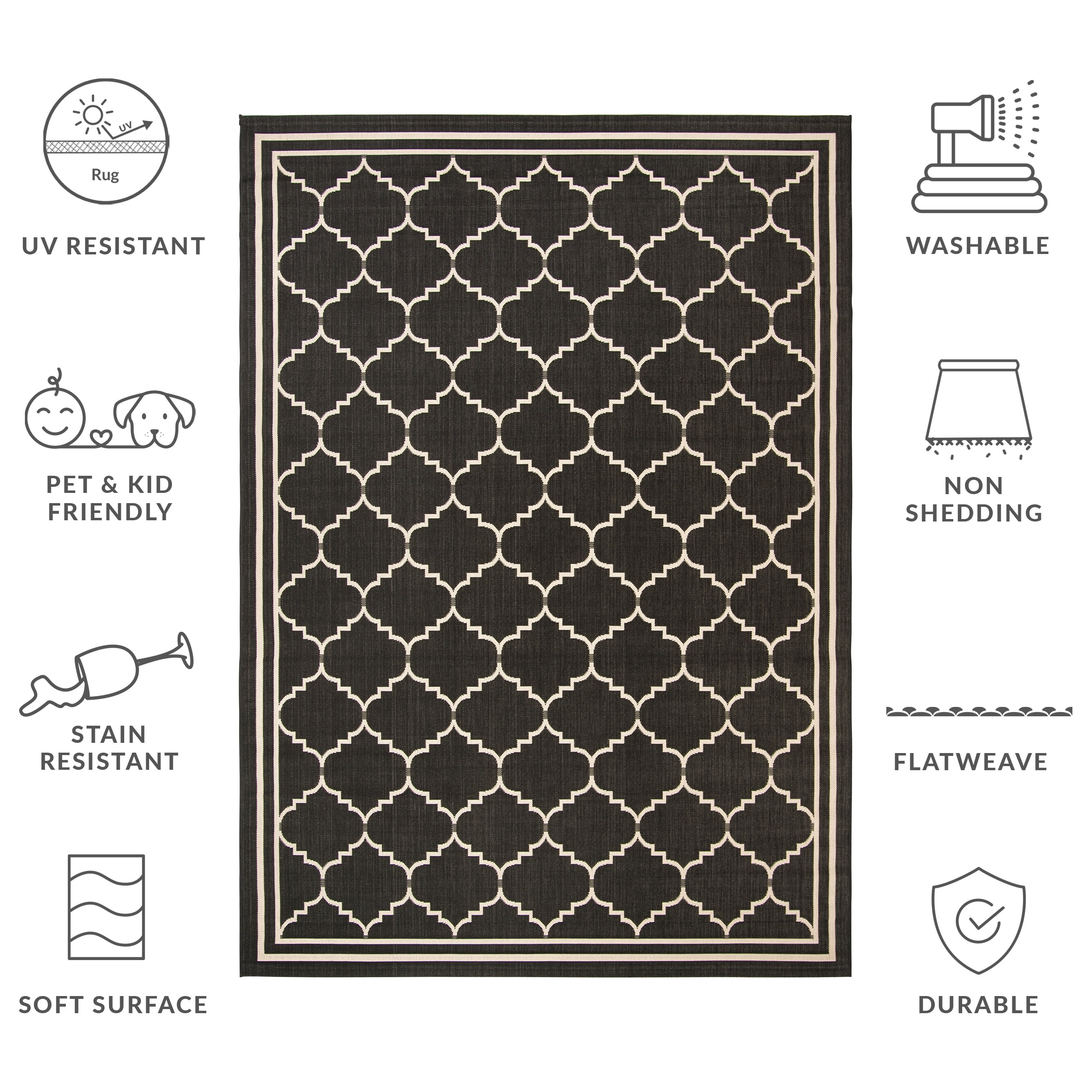 Safavieh Courtyard Amy Geometric Indoor/Outdoor Area Rug, Black/Creme, 9' x 12'