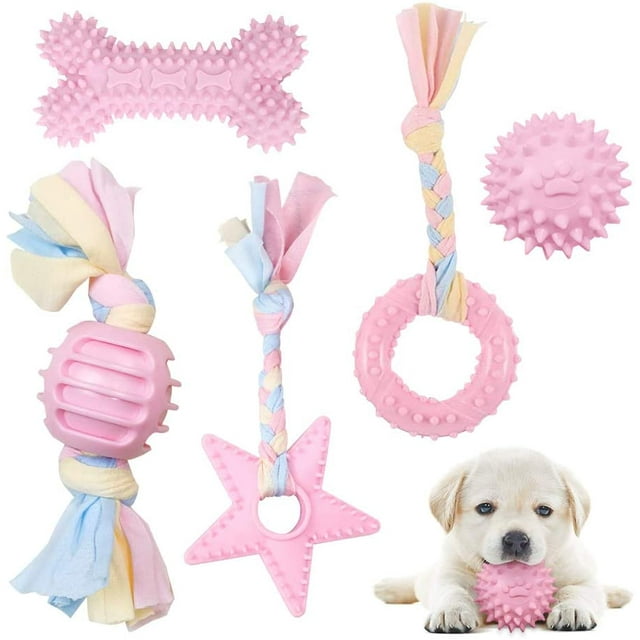 AIDUCHO Juguete para perros con cuerda y pelota, juego de juguetes para masticar de 5 piezas, juguetes para perros indestructibles para cachorros/perros pequeños/medianos, beneficioso para la salud dental del perro (rosa) BANYUO Electrónica