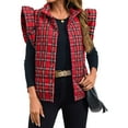 thumbnail image 4 of Womens Plaid Puffer Vests Ruffle Sleeveless Lightweight Quilted Vest Fall Winter Padded Gilets Coats, 4 of 7
