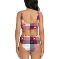thumbnail image 3 of Wukai Heart Plaid Women's Bikini Set Two Piece,wimsuit High Waisted V Neck Twist Front Adjustable Spaghetti Straps Bathing Suit-Small, 3 of 7