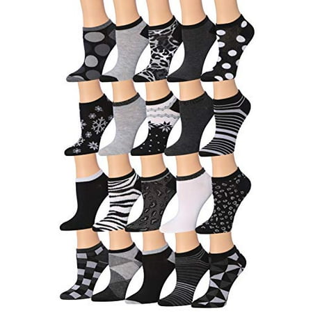 

Tipi Toe Women s 20 Pairs Colorful Patterned Low Cut/No Show Socks WL03-AB