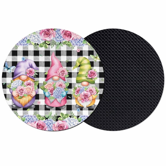 Spring Gnomes Coasters Set of 2, Absorbent Coasters for Drinks, Botanical Rose Leaves Black Buffalo Plaid Coaster for Desk Coffee Table Protection, Home Decor House Warming Gifts 4"