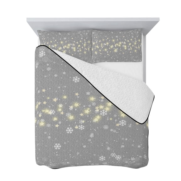 Twin Quilt Bedding Set, Christmas Snowflakes Stars Soft Microfiber Summer Bedspread Coverlet with 2 Pillow Shams for All Season, Modern Minimalist Style Breathable Bedding Set for Hot Sleepers