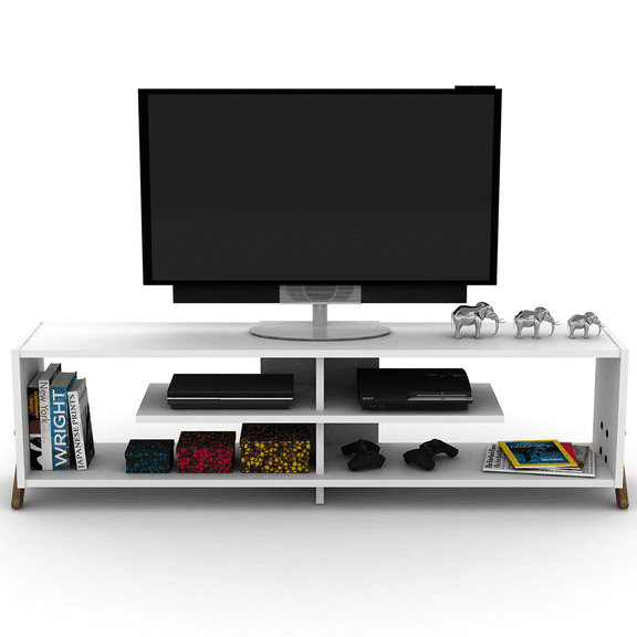 Cfowner Mid Century Modern TV Stand for TVs up to 65 Inches, Console Sofa Table with Shelves Open Storage for Hallway, Entryway, Living Room
