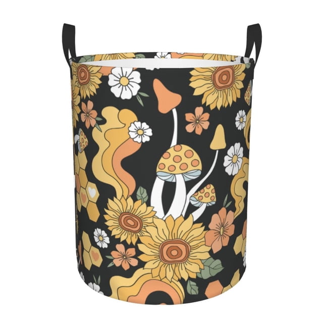 Balery Mushrooms Honeycomb Cesta de ropa redonda con asas, impermeable, independiente, para ropa, juguetes, dormitorio y familia-Medium