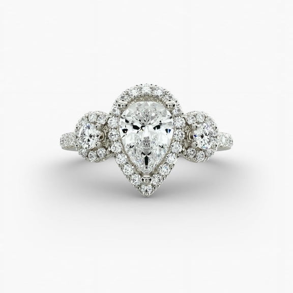 Aura Jewel Stamped 14K White Gold Over Simple Ring - Pear Excellent Cut 1.5 Ct Lab Created Diamond Wedding Women's Ring - Engagement Women's Ring - Diamond Wedding Anniversary Gifts On Clearance