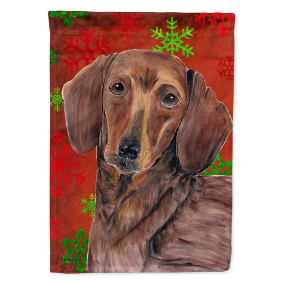 Carolines Treasures SC9408-FLAG-PARENT Dachshund Red and Green Snowflakes Holiday Christmas Flag  multicolor