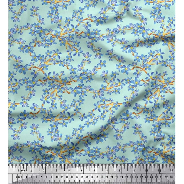 Soimoi Green Cotton Poplin Fabric Forget Me Not Bush Floral Fabric Prints By Yard 42 Inch Wide