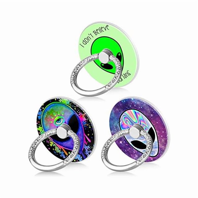 wonima02 Phone Ring Grip, 3 Pack Aliens 360 Degree Rotation 180 Degree Flip Finger Ring Stand Holder Compatible with Smartphones and Tablets