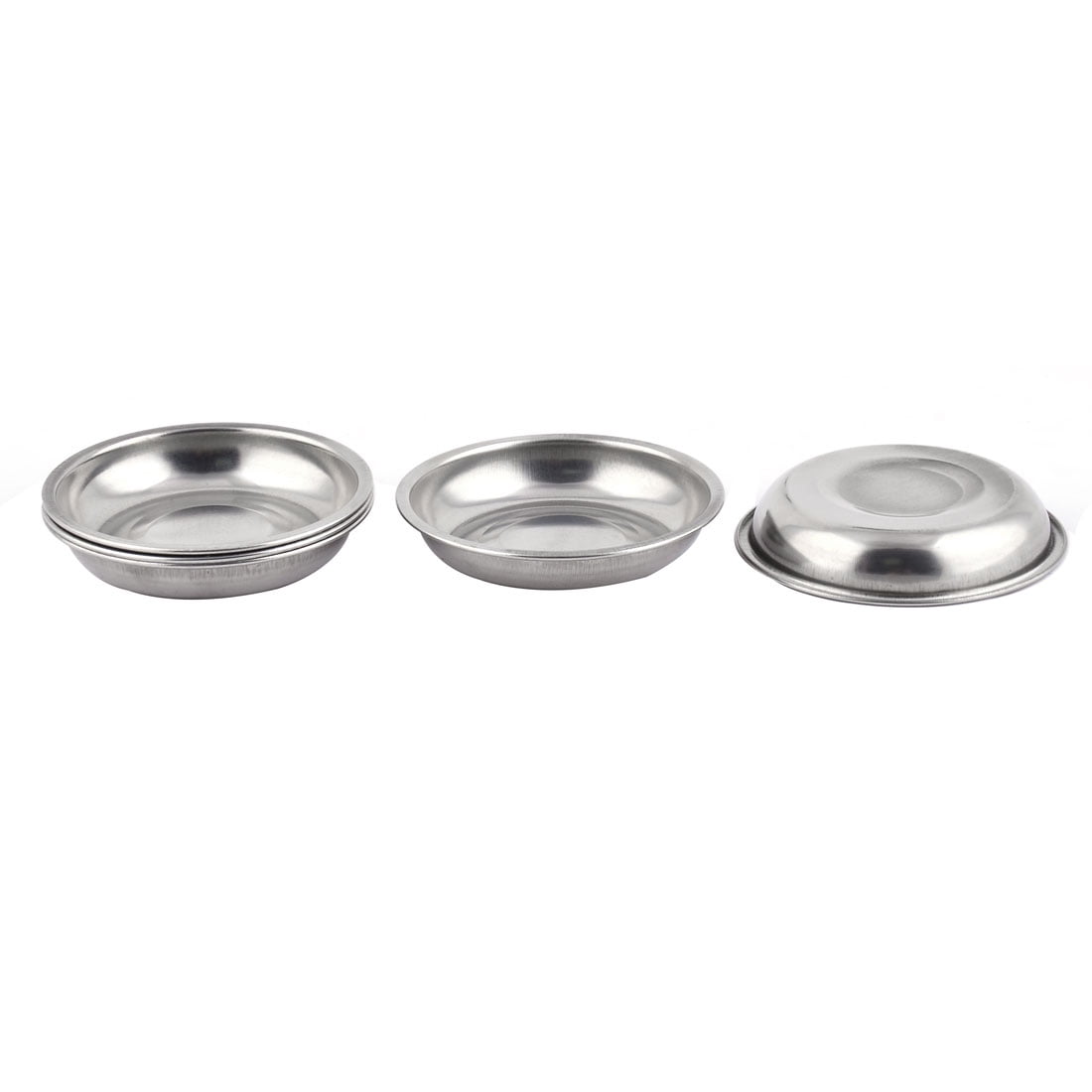 Restaurant Metal Round Shaped Sauce Spice Dish Silver Tone 9cm Diameter 5 Pcs