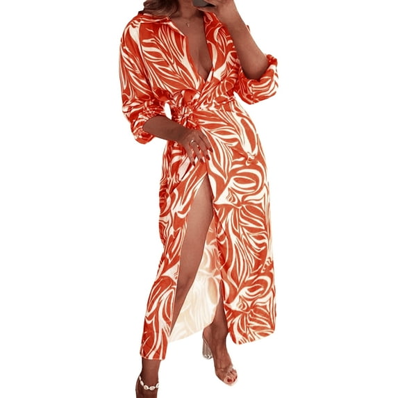 Seyurigaoka Women Casual Long Dress Short Sleeves Kimono Turn Down Collar Shirt Dress Solid Color Work Office Leisure Belted Midi Sundress