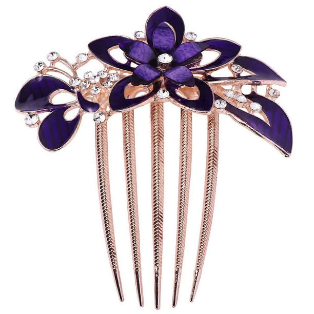 Flower Bride Hair Comb Delicate Headwear Headdress Wedding Dress Accessories Party Hair Ornament for Female Women (Purple)