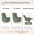 thumbnail image 3 of Leumius Swivel Recliner Chair,270° Swivel Rocker Chair for Adults,Small Rocking Recliner for Small Spaces, Upholstered Fabric Glider Recliner Nursery,Living Room Chair,Theater SeatingDark Green, 3 of 17